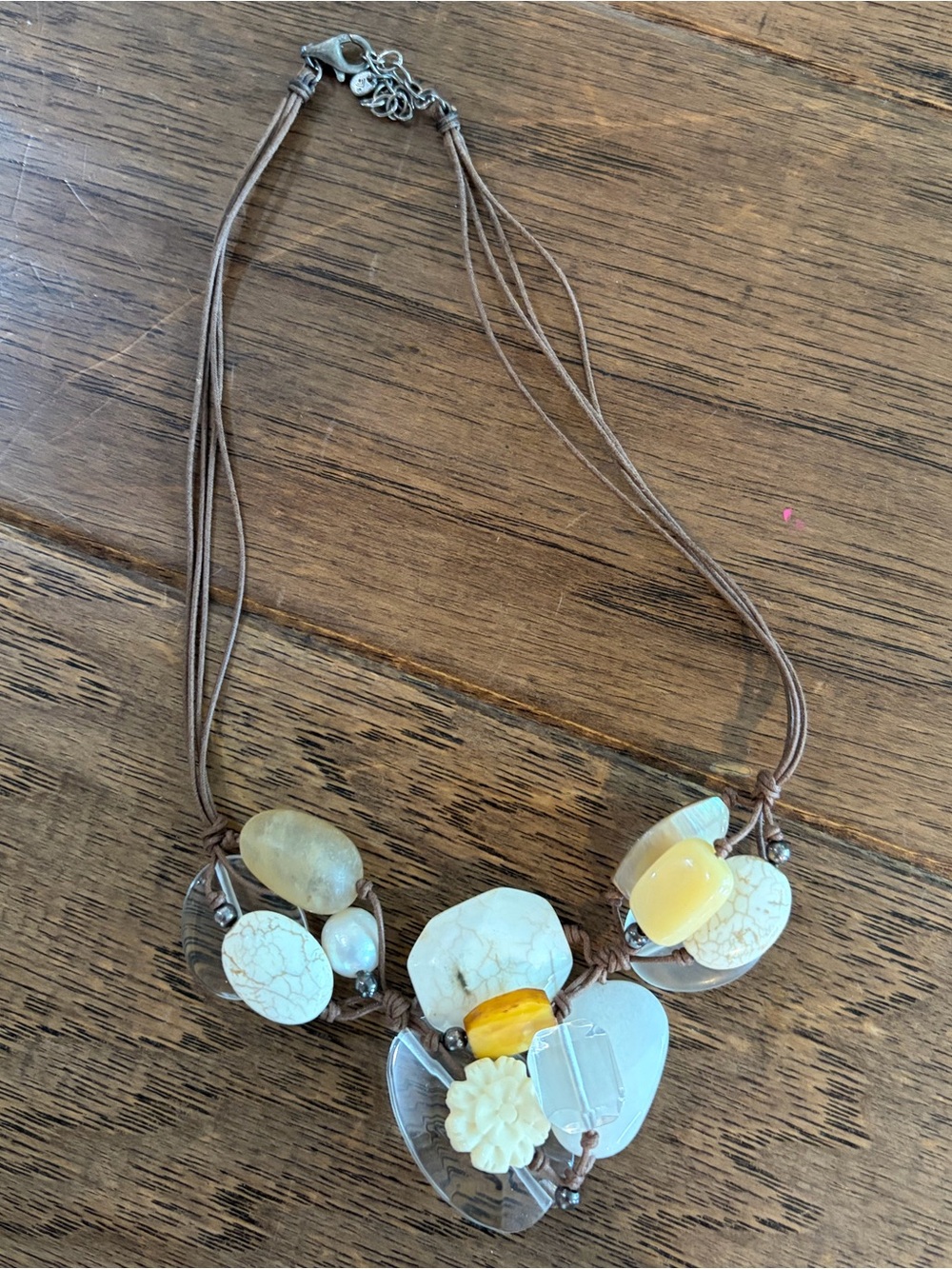 Silpada Retired Mixed Stone and Carved Flower Necklace